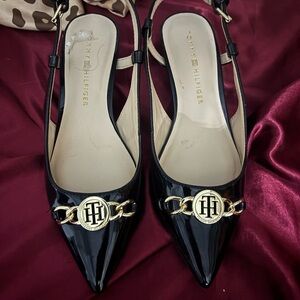 Tommy Hilfiger Black Patent Heels with Gold Accent
